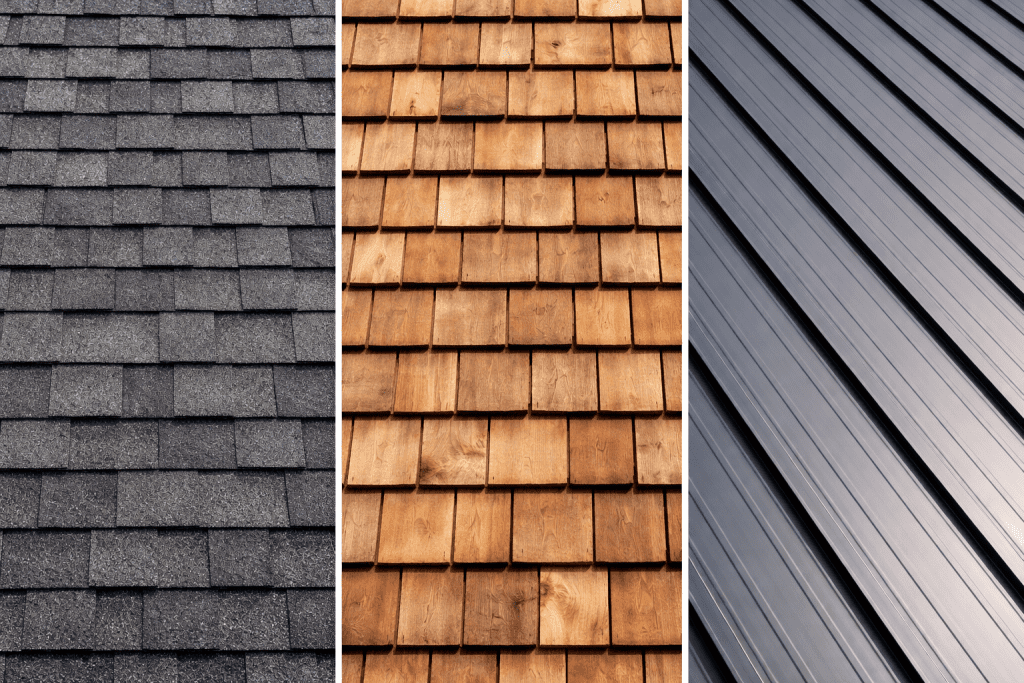 A side-by-side image showing 3 roof types in response to the question "What is the best material for a roof?"